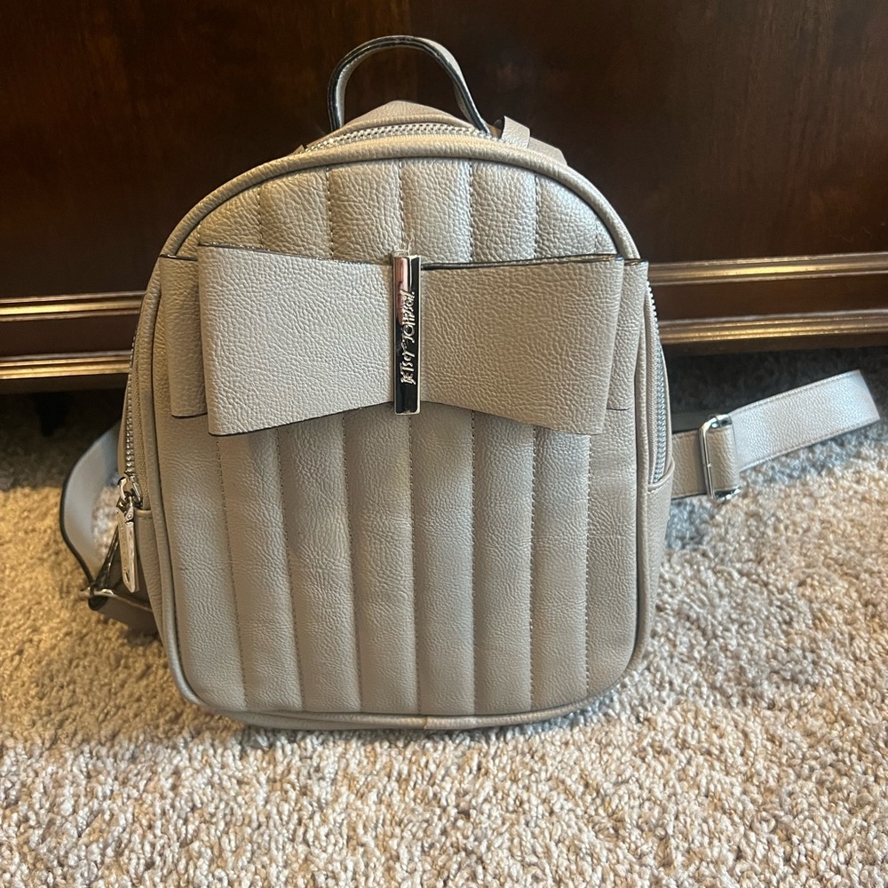 Betsey Johnson Gray Quilted Vinyl Small Backpack
